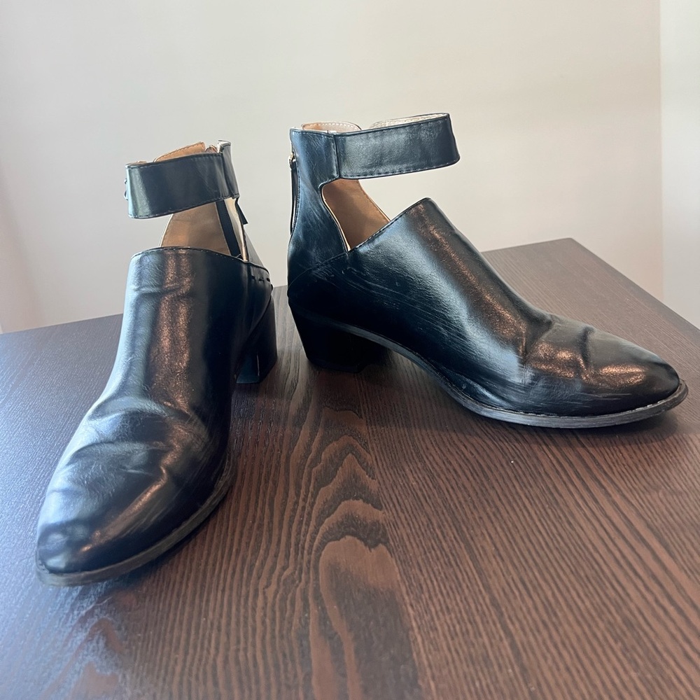 Black Leather Ankle Strap Heels